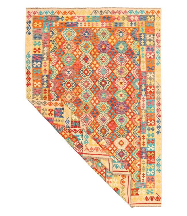 300x204cm Handgeweven Traditionele Kelim Vloerkleed Wol Tapijt