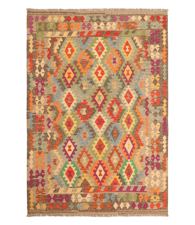 286x199cm Afghanischer orientalischer Wollteppich handgefertigter Kelim-Teppich