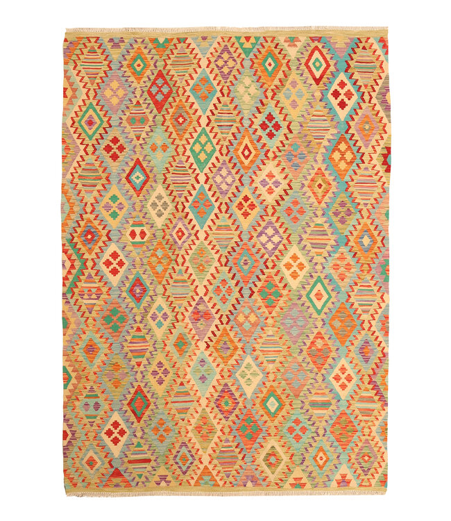 291x208cm Afghanischer orientalischer Wollteppich handgefertigter Kelim-Teppich