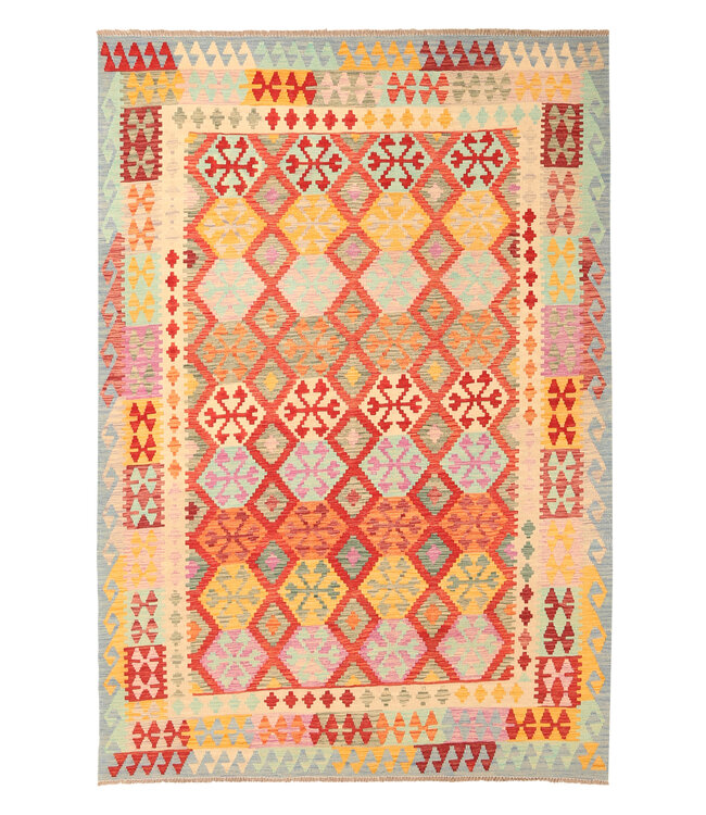 308x207cm Afghanischer orientalischer Wollteppich handgefertigter Kelim-Teppich