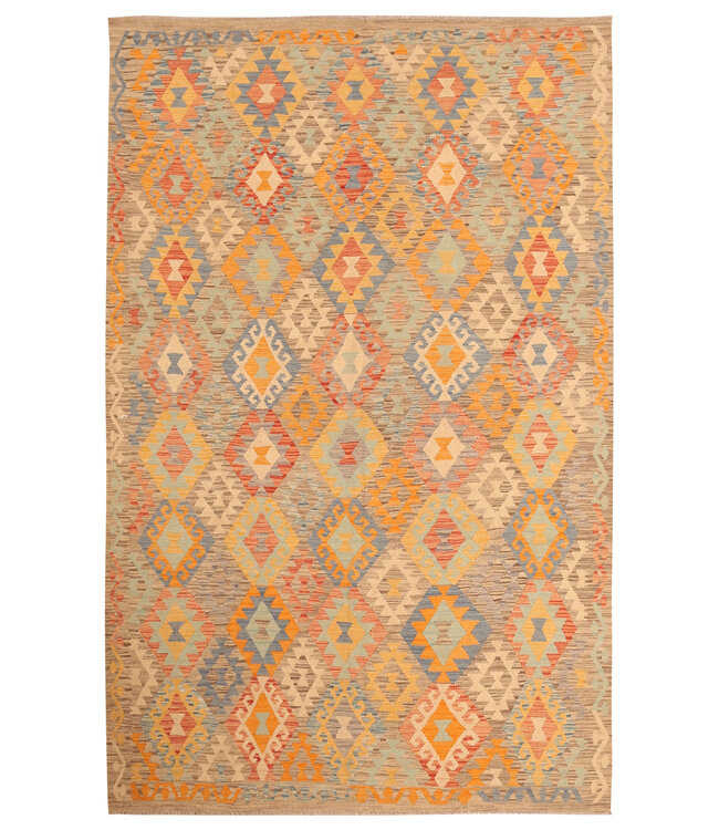 308x192cm Afghanischer orientalischer Wollteppich handgefertigter Kelim-Teppich