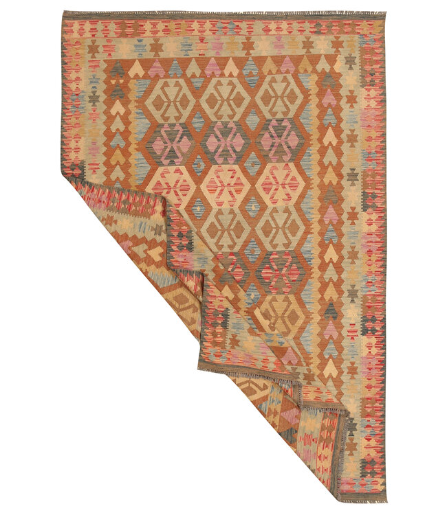 298x197cm Afghanischer orientalischer Wollteppich handgefertigter Kelim-Teppich