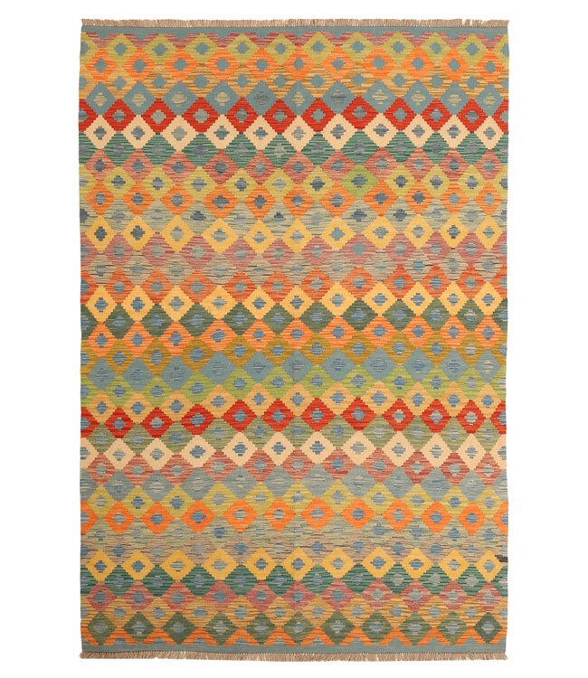 301x202cm Afghanischer orientalischer Wollteppich handgefertigter Kelim-Teppich