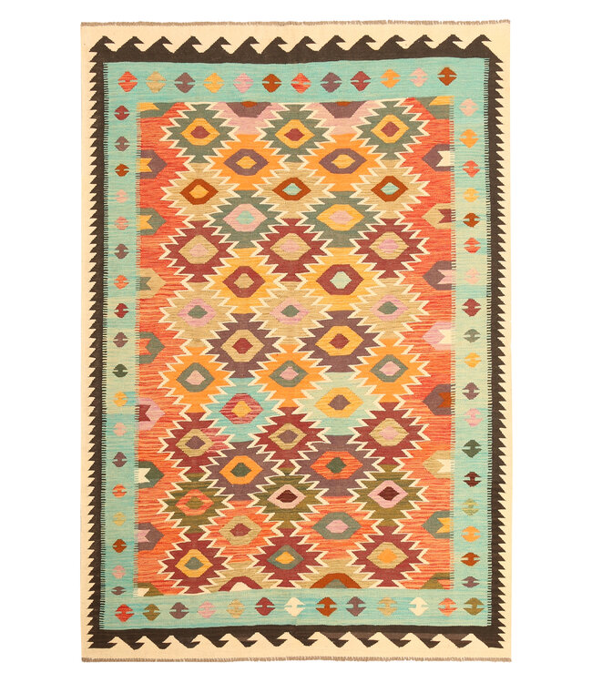 286x196cm Afghanischer orientalischer Wollteppich handgefertigter Kelim-Teppich