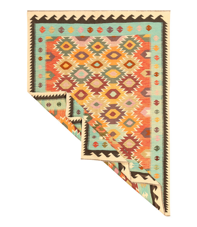 286x196cm Afghanischer orientalischer Wollteppich handgefertigter Kelim-Teppich