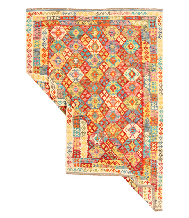 307x210cm Afghanischer orientalischer Wollteppich handgefertigter Kelim-Teppich