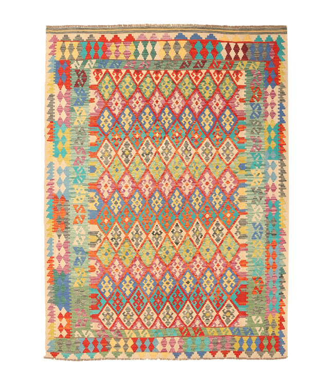 293x218cm Afghanischer orientalischer Wollteppich handgefertigter Kelim-Teppich