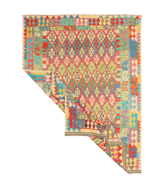 293x218cm Afghanischer orientalischer Wollteppich handgefertigter Kelim-Teppich