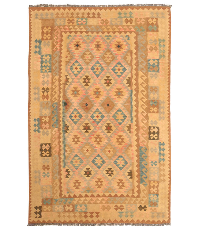 308x192cm Afghanischer orientalischer Wollteppich handgefertigter Kelim-Teppich