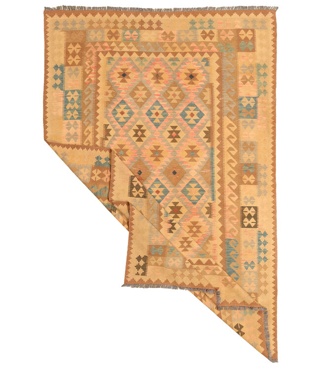 308x192cm Afghanischer orientalischer Wollteppich handgefertigter Kelim-Teppich