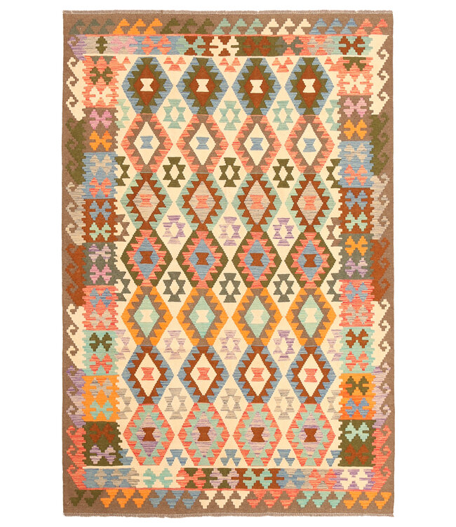 300x198cm Afghanischer orientalischer Wollteppich handgefertigter Kelim-Teppich