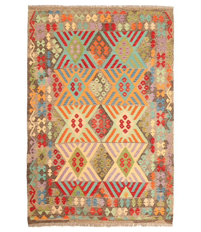 295x197cm Afghanischer orientalischer Wollteppich handgefertigter Kelim-Teppich