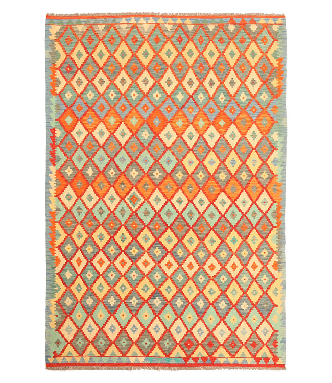 291x202cm Afghanischer orientalischer Wollteppich handgefertigter Kelim-Teppich