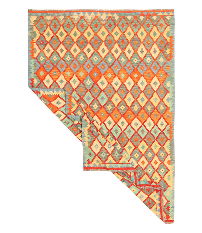 291x202cm Afghanischer orientalischer Wollteppich handgefertigter Kelim-Teppich