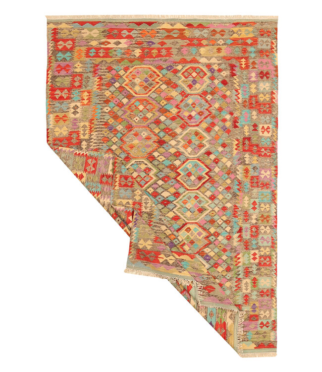 290x198cm Afghanischer orientalischer Wollteppich handgefertigter Kelim-Teppich