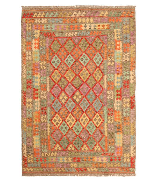 298x208cm  Afghanischer orientalischer Wollteppich handgefertigter Kelim-Teppich
