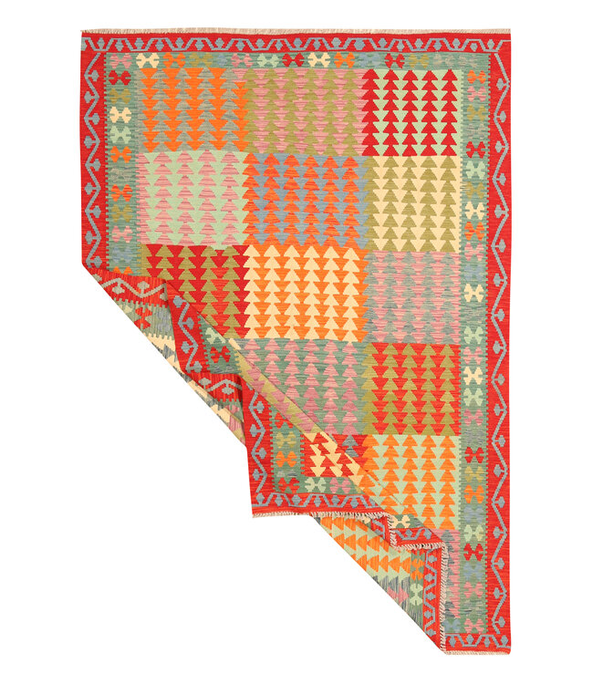 301x206cm Afghanischer orientalischer Wollteppich handgefertigter Kelim-Teppich