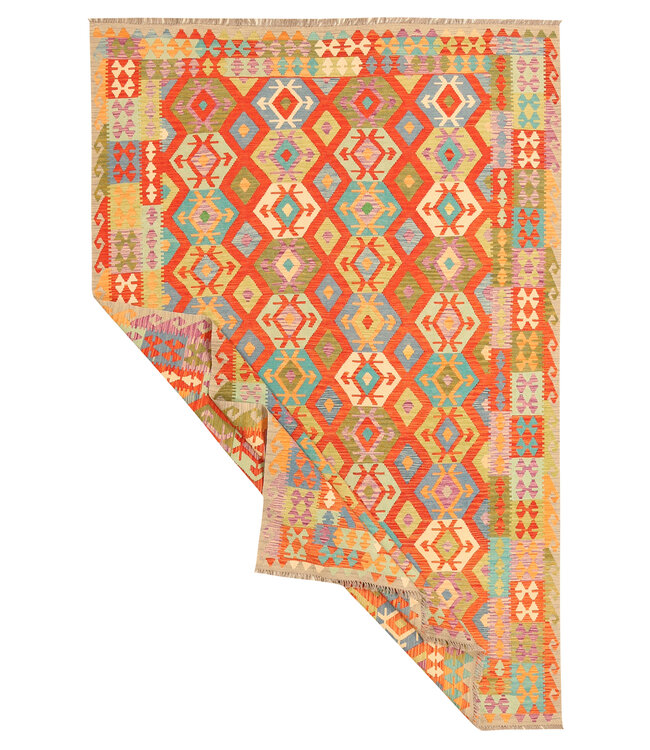 301x201cm Afghanischer orientalischer Wollteppich handgefertigter Kelim-Teppich