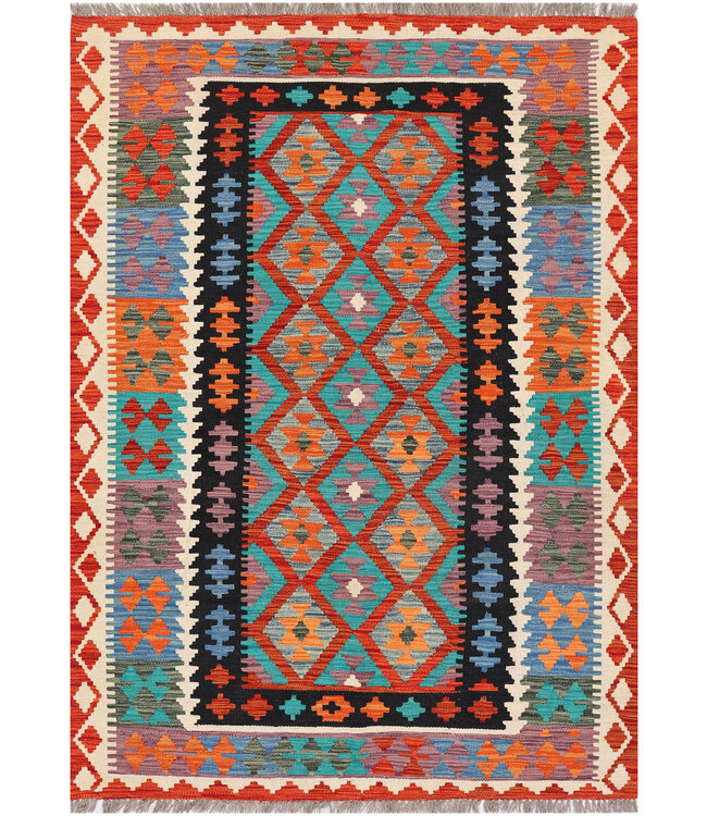 182x131 Afghanischer orientalischer Wollteppich handgefertigter Kelim-Teppich