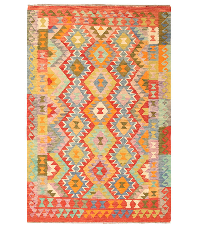 307x200cm Afghanischer orientalischer Wollteppich handgefertigter Kelim-Teppich