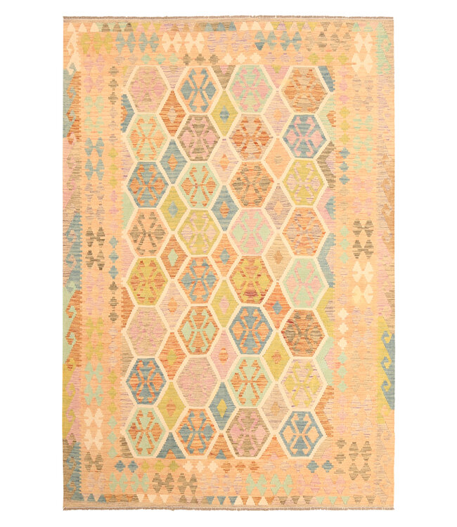 303x203cm  Afghanischer orientalischer Wollteppich handgefertigter Kelim-Teppich