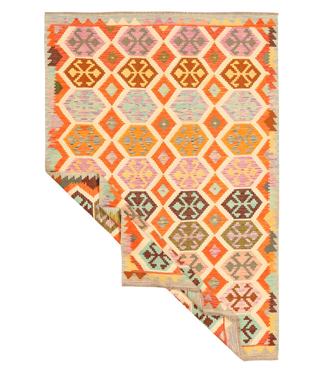 305x203cm Afghanischer orientalischer Wollteppich handgefertigter Kelim-Teppich