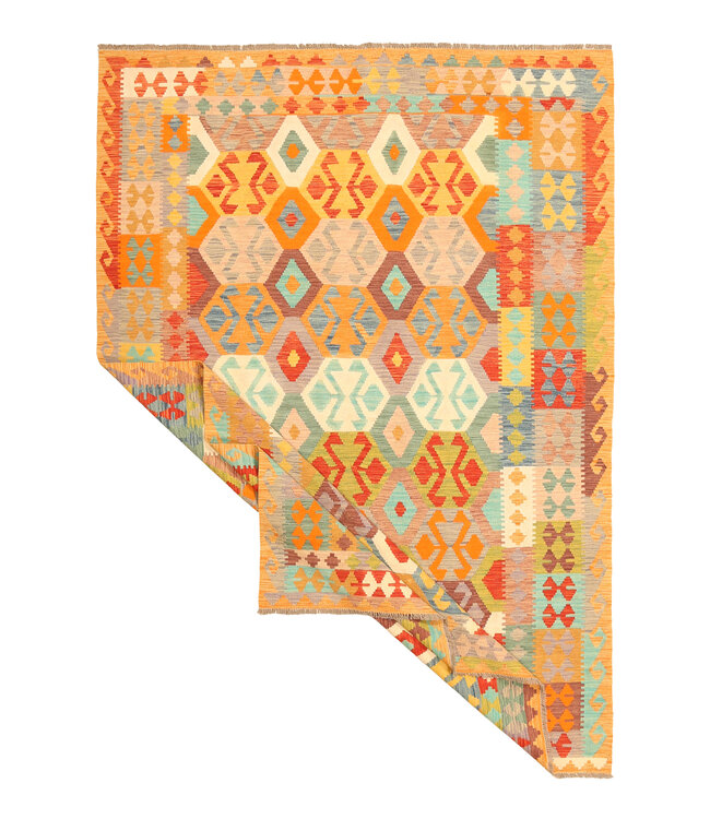 292x200cm Afghanischer orientalischer Wollteppich handgefertigter Kelim-Teppich