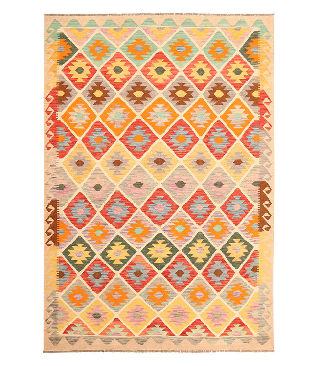 302x202cm Afghanischer orientalischer Wollteppich handgefertigter Kelim-Teppich