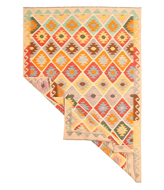 302x202cm Afghanischer orientalischer Wollteppich handgefertigter Kelim-Teppich