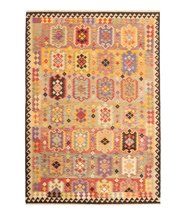 289x202cm Afghanischer orientalischer Wollteppich handgefertigter Kelim-Teppich
