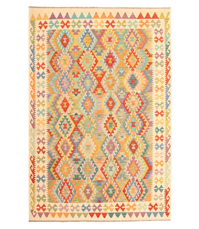 296x197cm Afghanischer orientalischer Wollteppich handgefertigter Kelim-Teppich