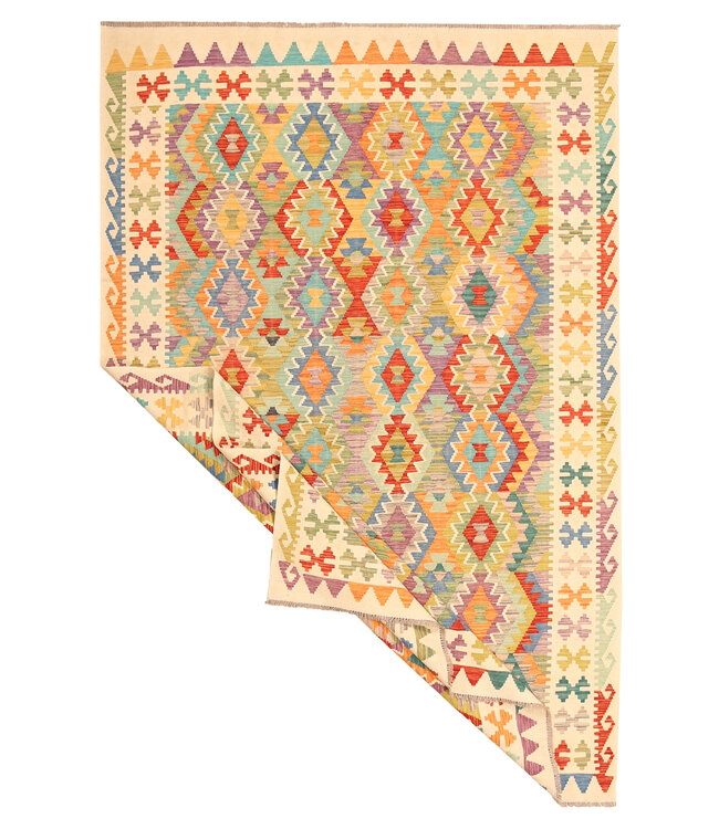 296x197cm Afghanischer orientalischer Wollteppich handgefertigter Kelim-Teppich