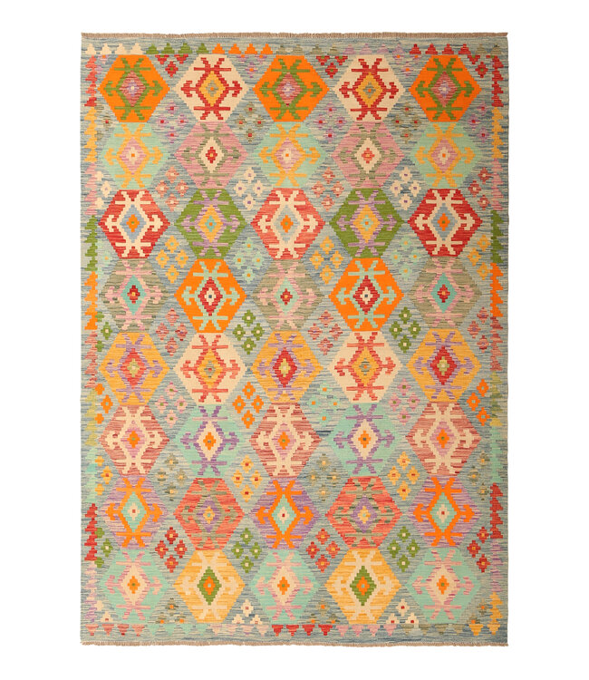 299x204cm Afghanischer orientalischer Wollteppich handgefertigter Kelim-Teppich