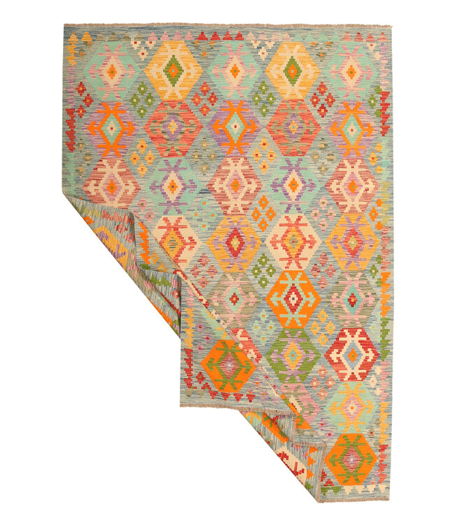 299x204cm Afghanischer orientalischer Wollteppich handgefertigter Kelim-Teppich