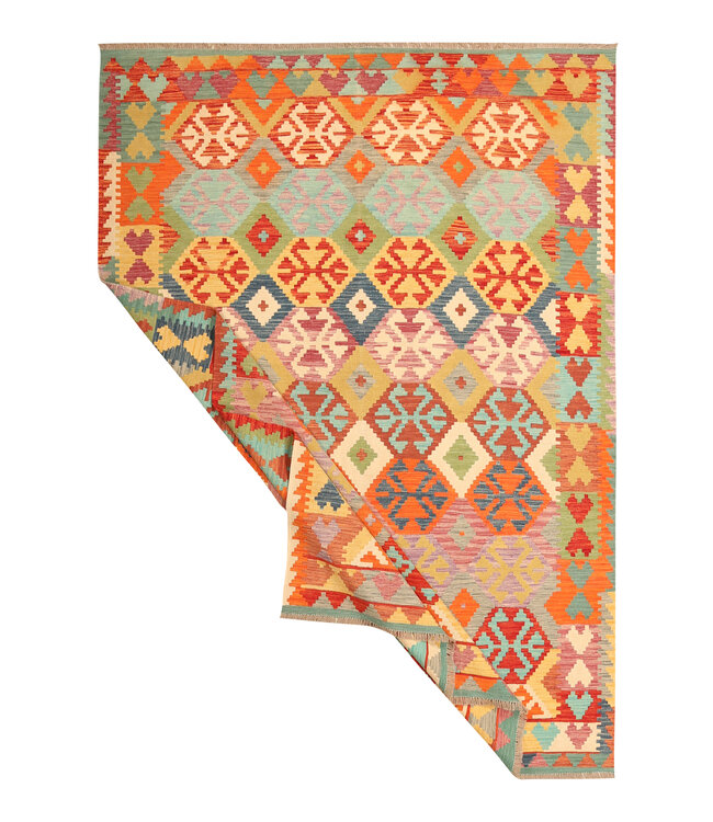 289x203cm Afghanischer orientalischer Wollteppich handgefertigter Kelim-Teppich