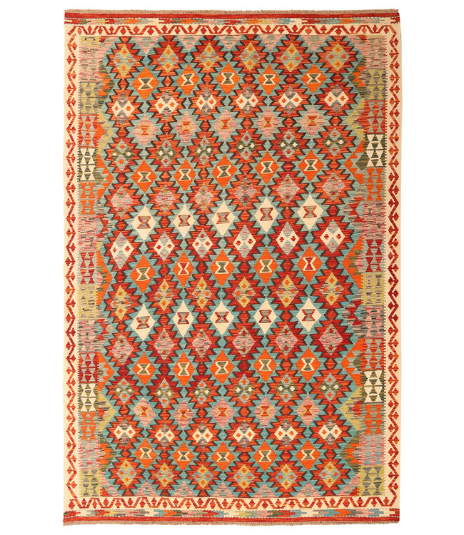 304x199cm Afghanischer orientalischer Wollteppich handgefertigter Kelim-Teppich