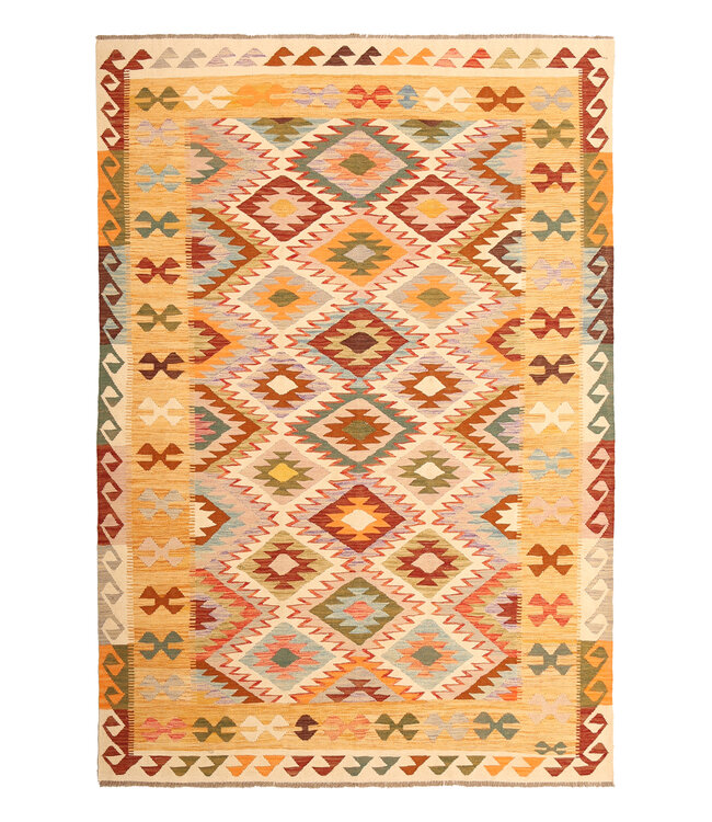 293x202cm Afghanischer orientalischer Wollteppich handgefertigter Kelim-Teppich