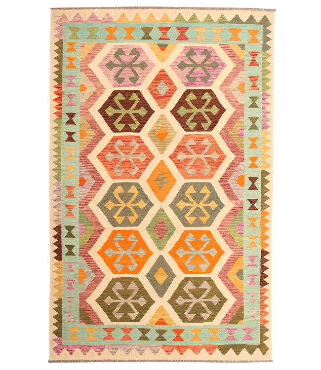 302x192cm Afghanischer orientalischer Wollteppich handgefertigter Kelim-Teppich