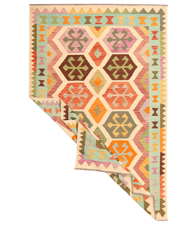 302x192cm Afghan Oriental wool carpet Handmade Kelim Rug