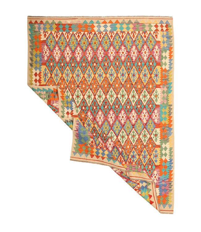 294x223cm Afghanischer orientalischer Wollteppich handgefertigter Kelim-Teppich