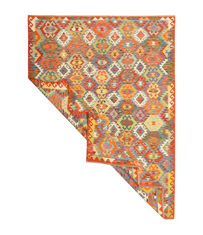 288x206cm Afghanischer orientalischer Wollteppich handgefertigter Kelim-Teppich