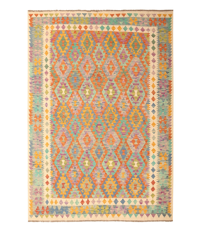 293x205cm Afghanischer orientalischer Wollteppich handgefertigter Kelim-Teppich
