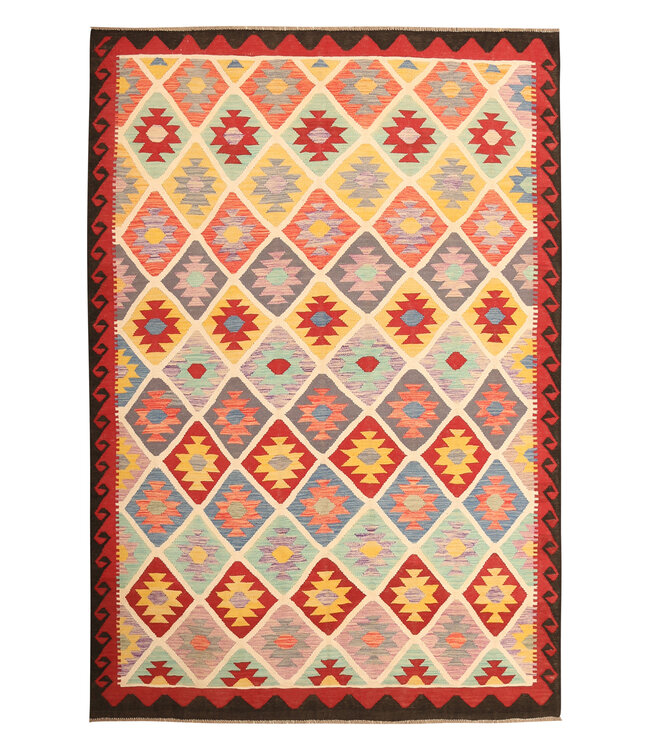 299x204cm Afghanischer orientalischer Wollteppich handgefertigter Kelim-Teppich