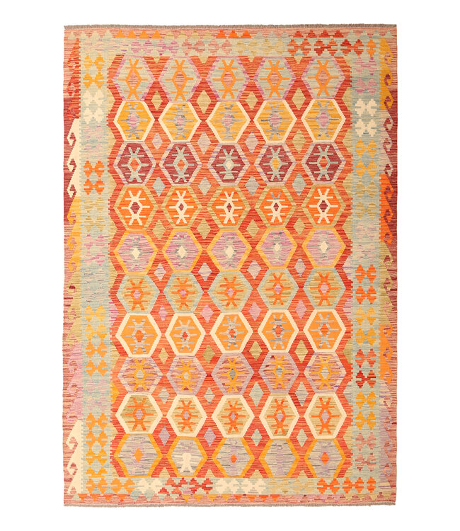 290x200cm Afghanischer orientalischer Wollteppich handgefertigter Kelim-Teppich