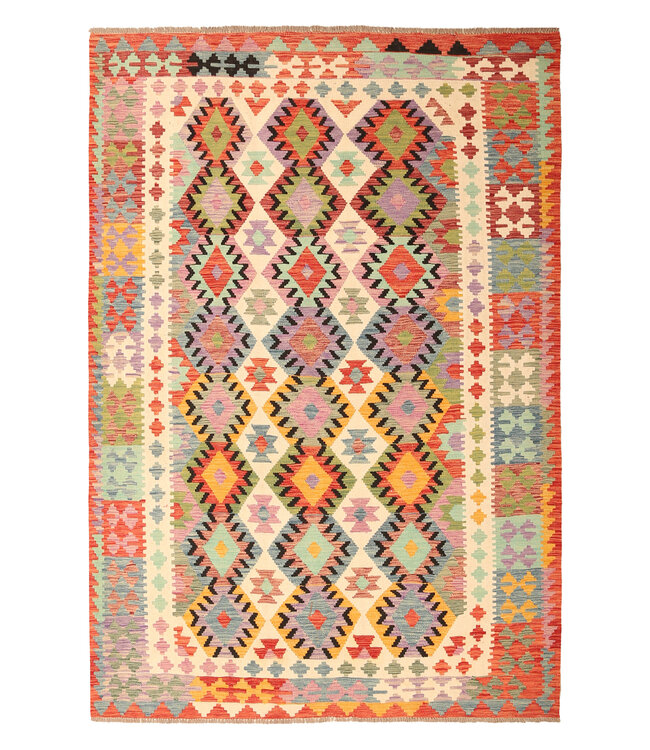293x198cm Afghanischer orientalischer Wollteppich handgefertigter Kelim-Teppich
