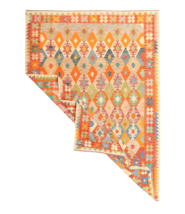 294x207cm  Afghaans oosters wollen tapijt handgemaakt Kelim-kleed