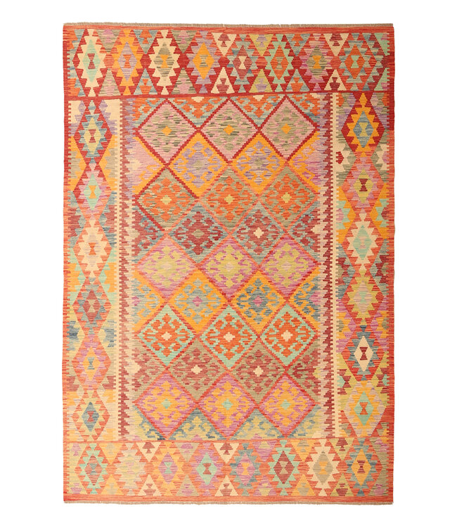 292x202cm Afghanischer orientalischer Wollteppich handgefertigter Kelim-Teppich