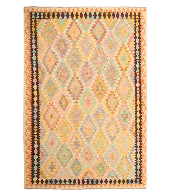 305x207cm Afghanischer orientalischer Wollteppich handgefertigter Kelim-Teppich