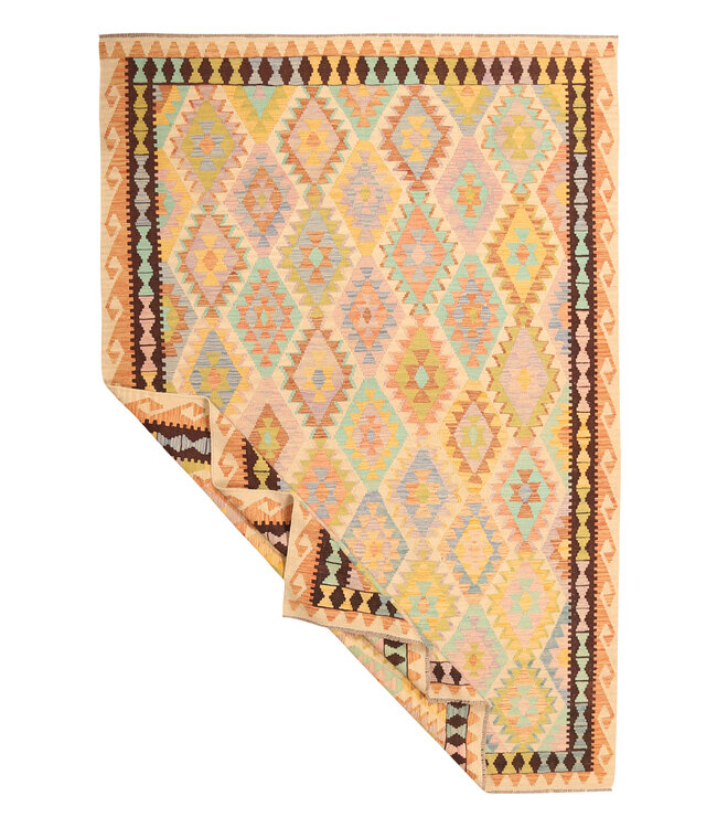 305x207cm Afghanischer orientalischer Wollteppich handgefertigter Kelim-Teppich