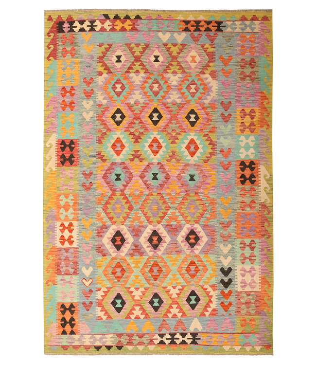 306x202cm  Afghanischer orientalischer Wollteppich handgefertigter Kelim-Teppich